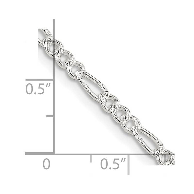 Curata 925 Sterling Silver 3mm Pave Flat Figaro Chain Necklace