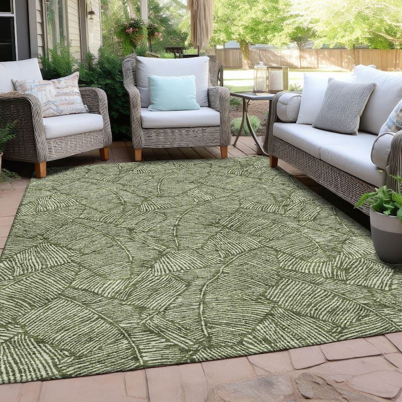Machine Washable Indoor/ Outdoor Chantille Tropical Palm Rug - Olive - 3' x 5'