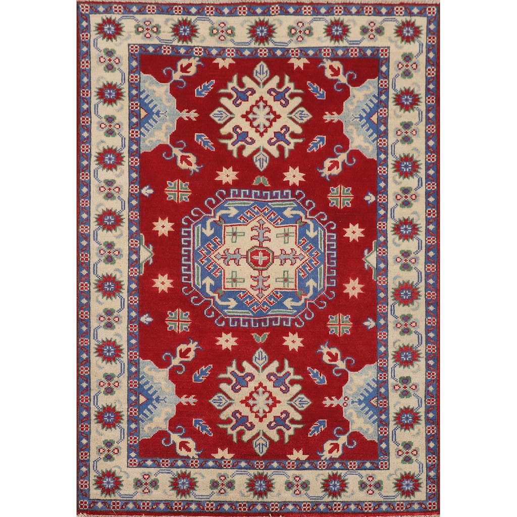 Red Kazak Accent Rug Handmade Wool Carpet - 3'4" x 4'8"