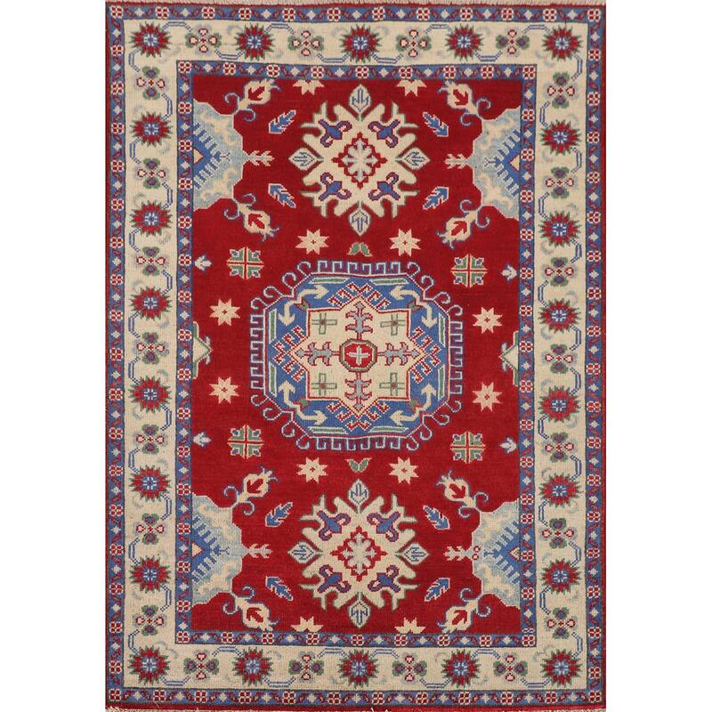 Red Kazak Accent Rug Handmade Wool Carpet - 3'4" x 4'8"