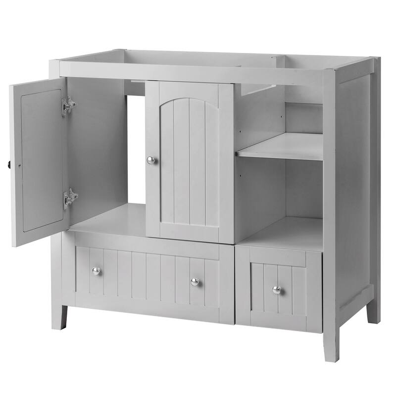 Modern Lacquered Bathroom Organizer Cabinet with Two Drawers and Dual Doors for Storage - 35.82”(H) x 18.11(W) x 32.28 (D)