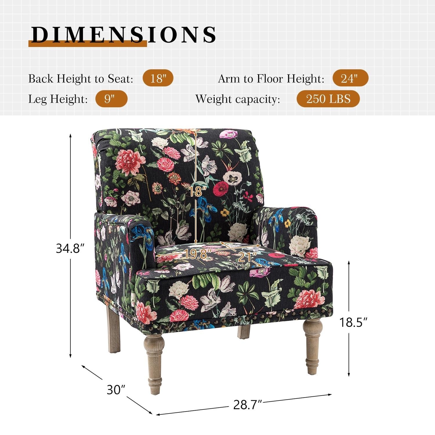 Geltrude Traditonal Floral Fabric Design Upholstered Accent Armchair with  Turned Legs by HULALA HOME