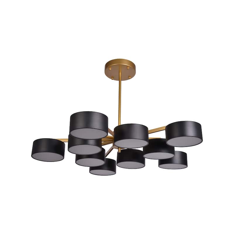 10 Light Gold Iron Frame Flush Mount With Black Shades