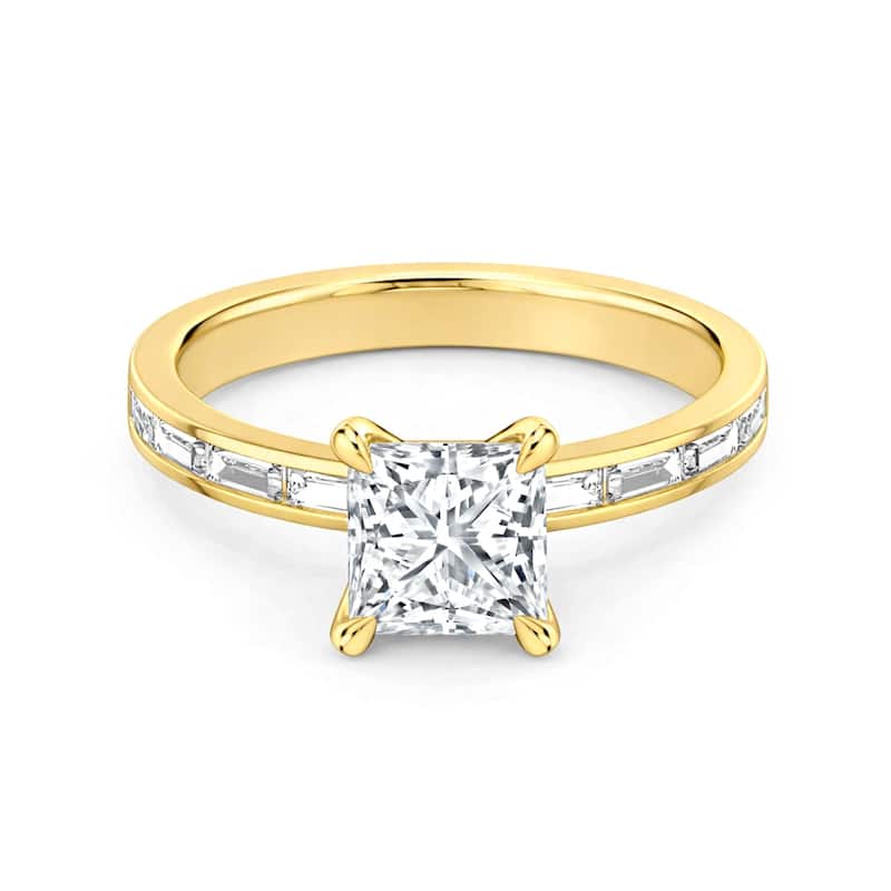 Auriya 14K Gold Baguette Channel Princess Diamond Engagement Ring 1.00 - 5.00ct. tw. (F-G, VS) - 1.50 carats - 4.5 - Yellow
