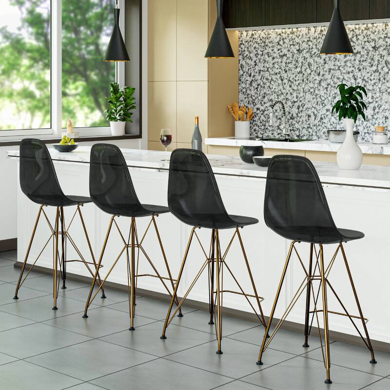 Cresco Acrylic Bar Stool with Gold Chrome Steel Base and Footrest - Counter Height Chair for Kitchen or Dining Area Set of 2