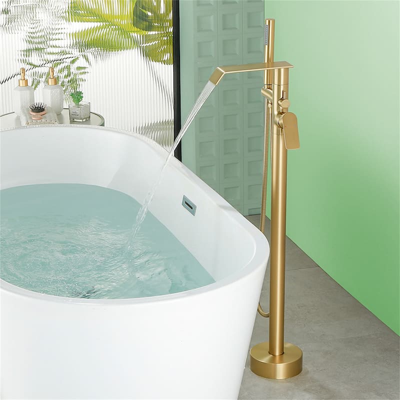 Freestanding Tub Faucet With Hand Sprayer Floor Mount Roman Bathtub Faucet Modern Waterfall Tub Filler Trim With Handheld Showe