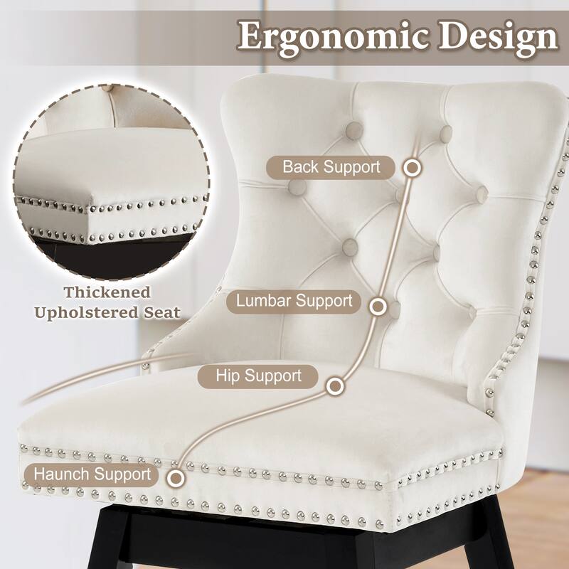 26"/30" Velvet Upholstered Swivel Counter or Bar Height Stools, Set of 4