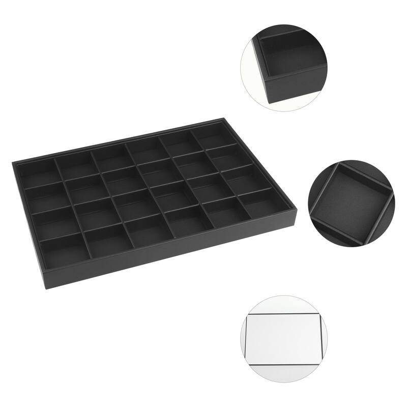Jewelry Organizer Trays with Removable Dividers for Drawers, PU Leather Jewelry Organizer Drawer Inserts Storage - Black - 24 Grid Tray