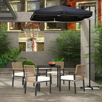 Outsunny 5 Piece Patio Dining Set, Outdoor Table and Chairs with Cushions, Wicker Furniture Dining Set with Umbrella Hole