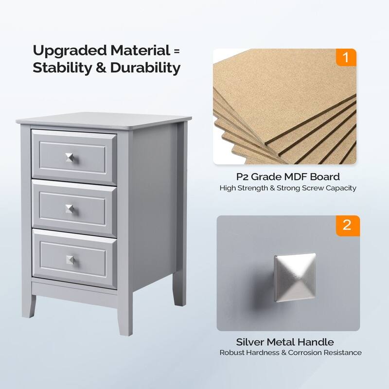 Three Drawer White Nightstand