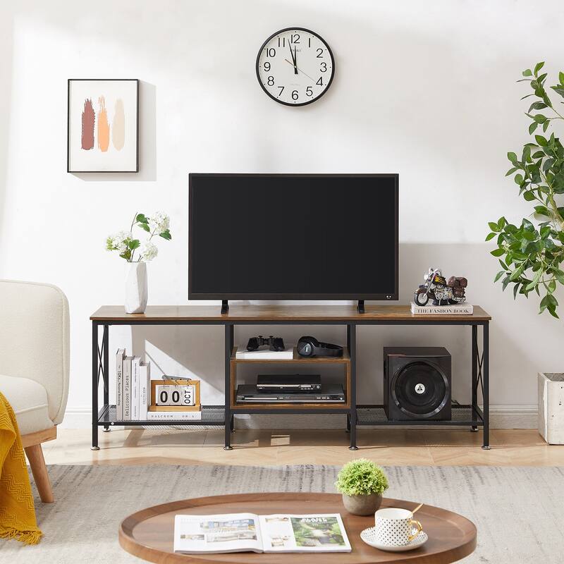 TV Stand for Living Room, Entertainment Center TV Console with Storage Shelves