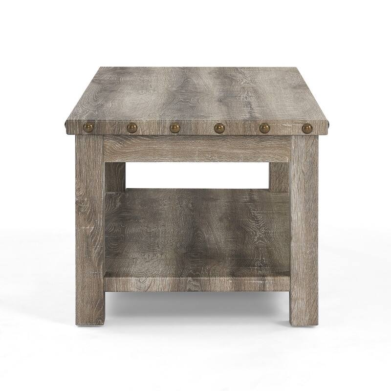 47" Rustic Distressed 2-Tier Coffee Table with Rivet Design