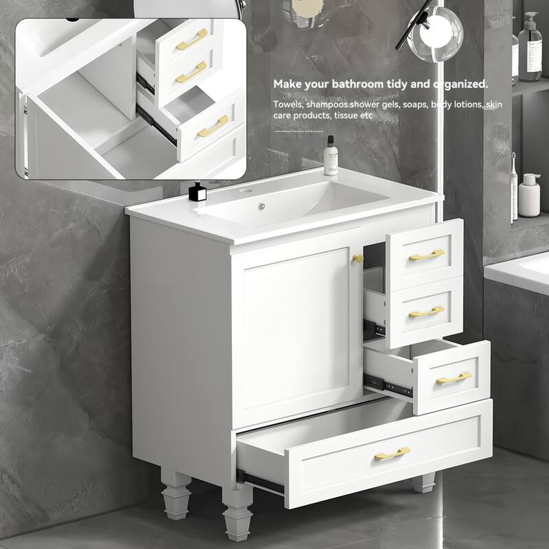 30" Bathroom Vanity. Abundant Storage Cabinet -1 Soft close doors and 3 drawers