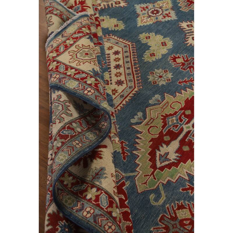 Hand Knotted Oriental 100% Wool Carpet Traditional Geometric Navy Blue & Blues Kazak Area Rug - 13' 7'' X 9' 10''