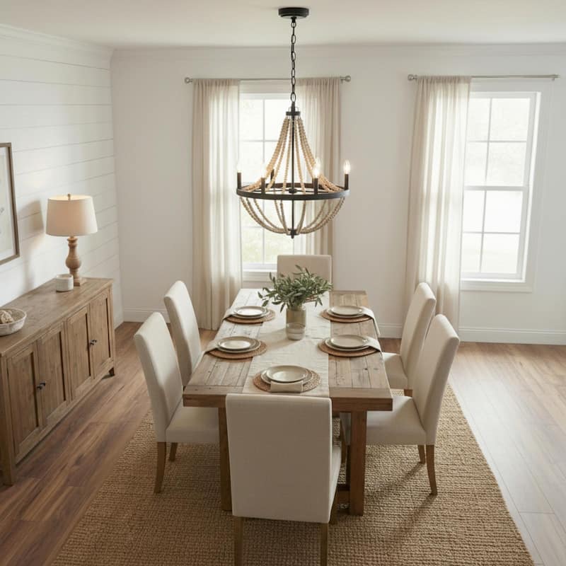 Hera Rustic 6-Light Wooden Bead Chandelier - Black