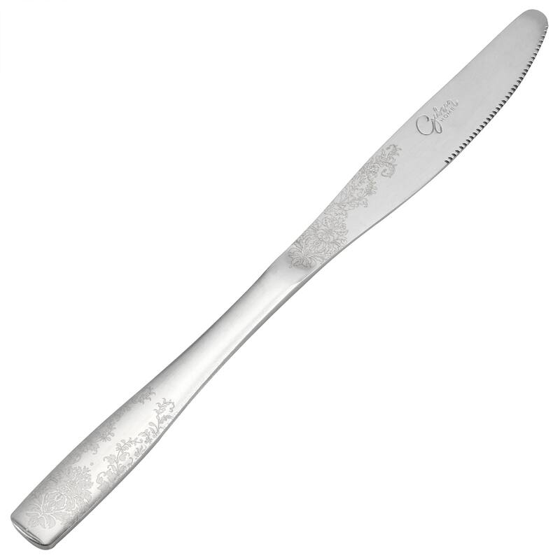 20 Piece Stainless Steel Floral Flatware Set in Matte Silver