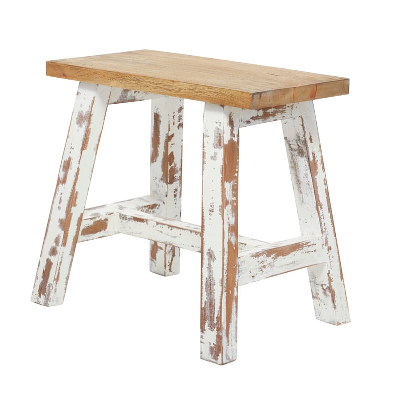 Wood Bench or Stool with Brown Wood Top - Brown or Blue - Roche River Decor