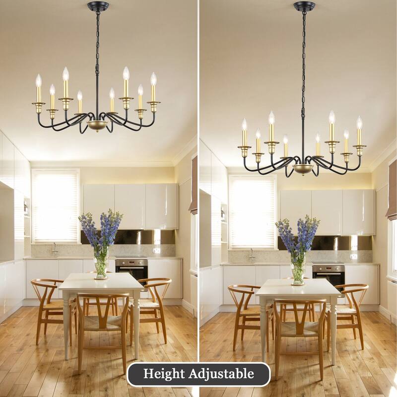 8-Light American Country Design Chandelier, Candle Style Chandelier for Dining Room Living Room Bedroom Kitchen - N/A