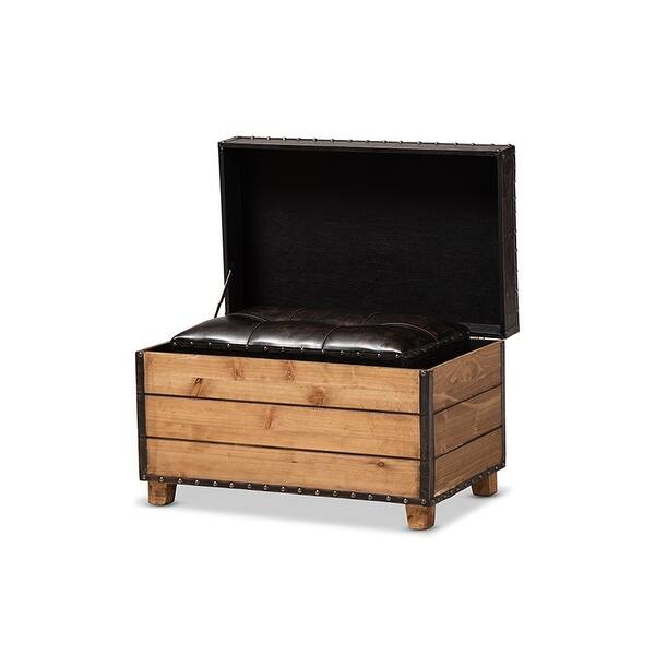 Dominic Dark Brown Faux Leather 2 Piece Wood Storage Trunk Ottoman Set Overstock 29874250
