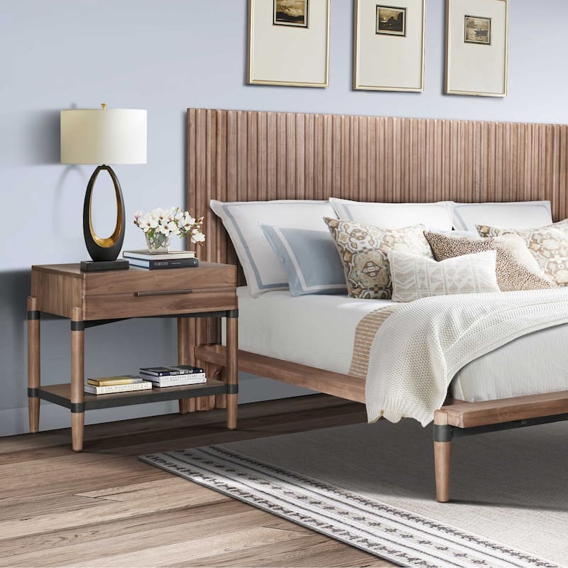 Bridgevine Home Tranquilty 26 inch One Drawer Nightstand, Minimal Assembly, Walnut Finish