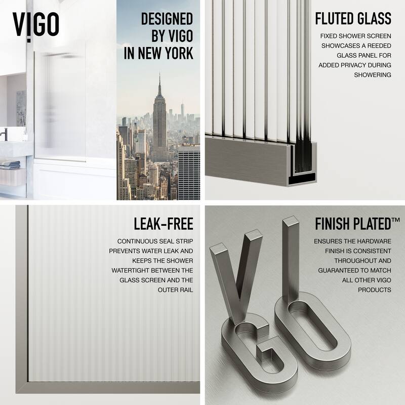 VIGO Zenith 34" W x 62" H Frameless Fixed Tub Screen Door