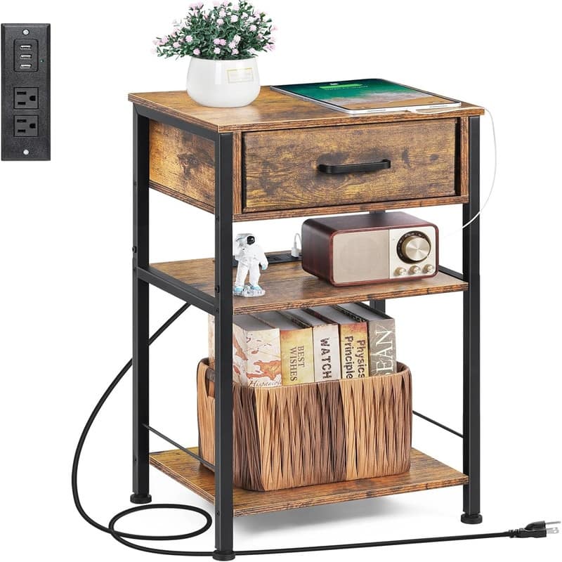 Night Stands with Charging Station - Brown