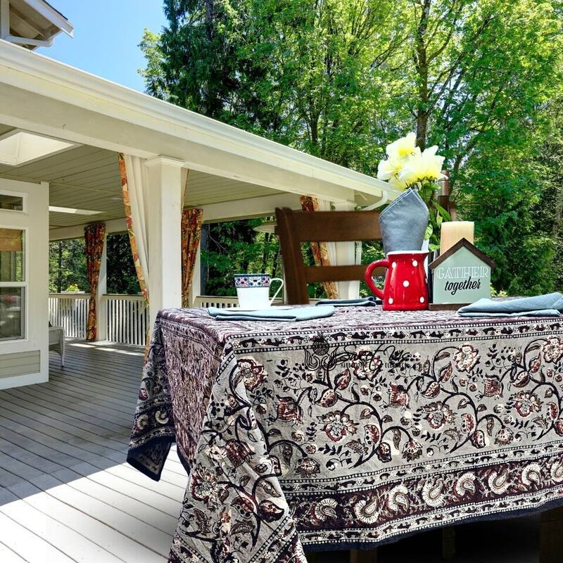 Earthen Vintage Floral Block Print Cotton Tablecloth Collection