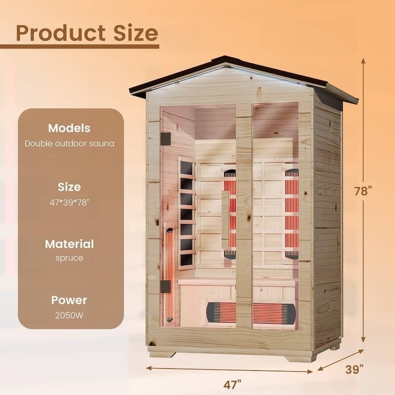 Infrared Sauna up to 4 Person with 15 Minutes Warm-up Heater Tube & Carbon Plate