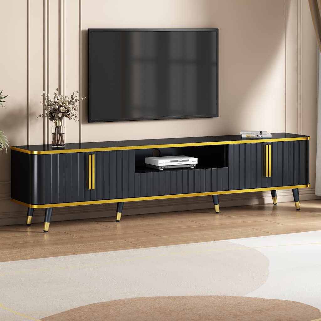 Modern Luxury Minimalism TV Stand, for TVs Up to 85" with Open Storage Shelf 2 Cabinets and 1 Drawers, for Living Rooms, Black