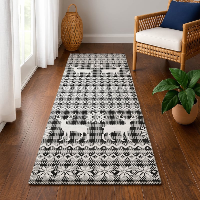 Premium Washable Super Soft Christmas Reindeer Mayfield Rug - Gray - 2'3" x 7'6"