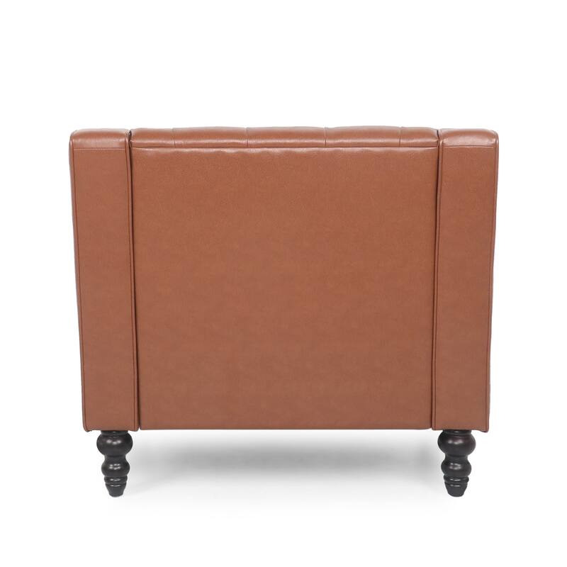 Faux Leather Club Chair Accent Chairs, Modern Upholstered Living Room Chair, Mid-Century Armchair with Tufted Back & Wood Legs