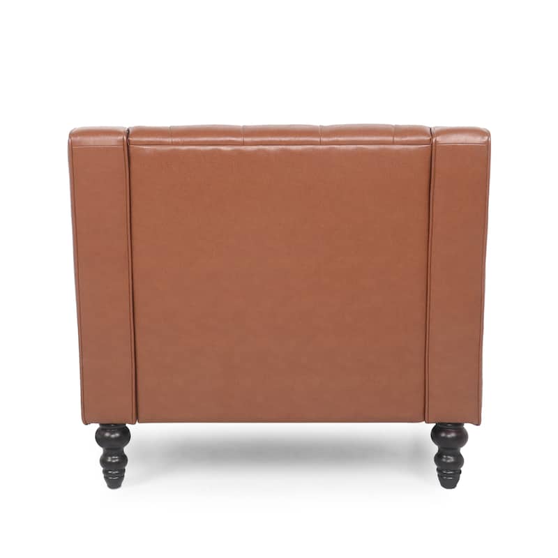 Light Brown Modern 33" PU Upholstered Button Tufted Club Chair with Birch Wood Legs