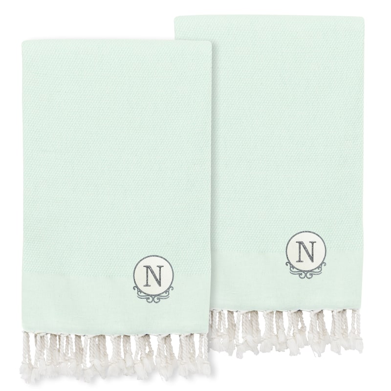 Authentic Hotel and Spa 100% Turkish Cotton Personalized Fun in Paradise Pestemal Hand/Guest Towels (Set of 2), Seafoam - N
