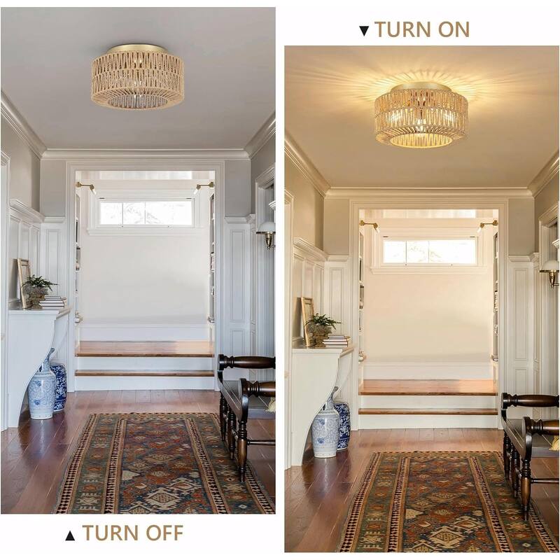 3-Light Farmhouse Rattan Ceiling Light