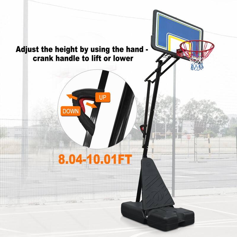 Portable Basketball Hoop with Adjustable Height and Steel Frame PC Backboard for Outdoor Use - 44 x 27.56" (L x W)