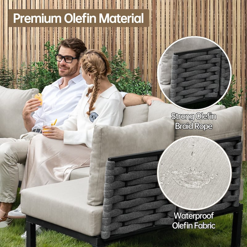 Outdoor Patio Furniture w/ 6" Thick Cushion, U-Shaped Sofa Set, Sectional Conversation Modular Couch for Garden