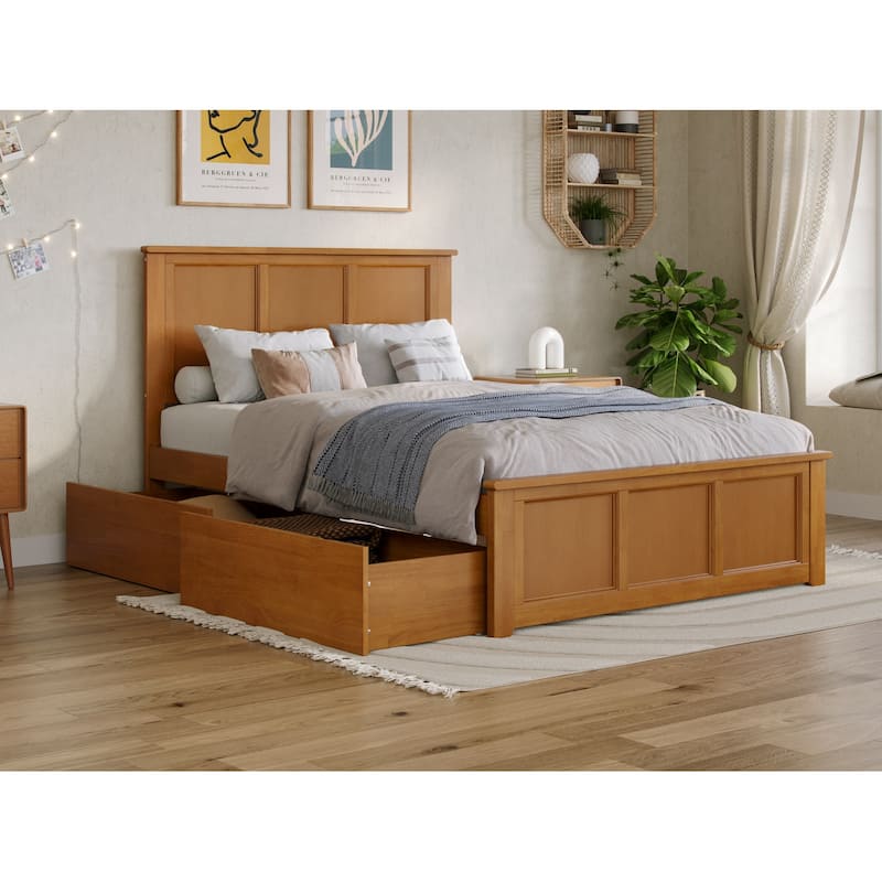Solid Wood Platform Bed with Footboard & Storage Drawers - Full Size Bed Frame