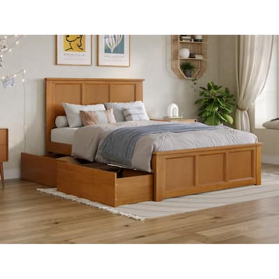 Solid Wood Platform Bed with Footboard & Storage Drawers - Full Size Bed Frame