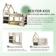preview thumbnail 3 of 10, Twin over Twin House Bunk Bed with White Storage Staircase, Blackboards