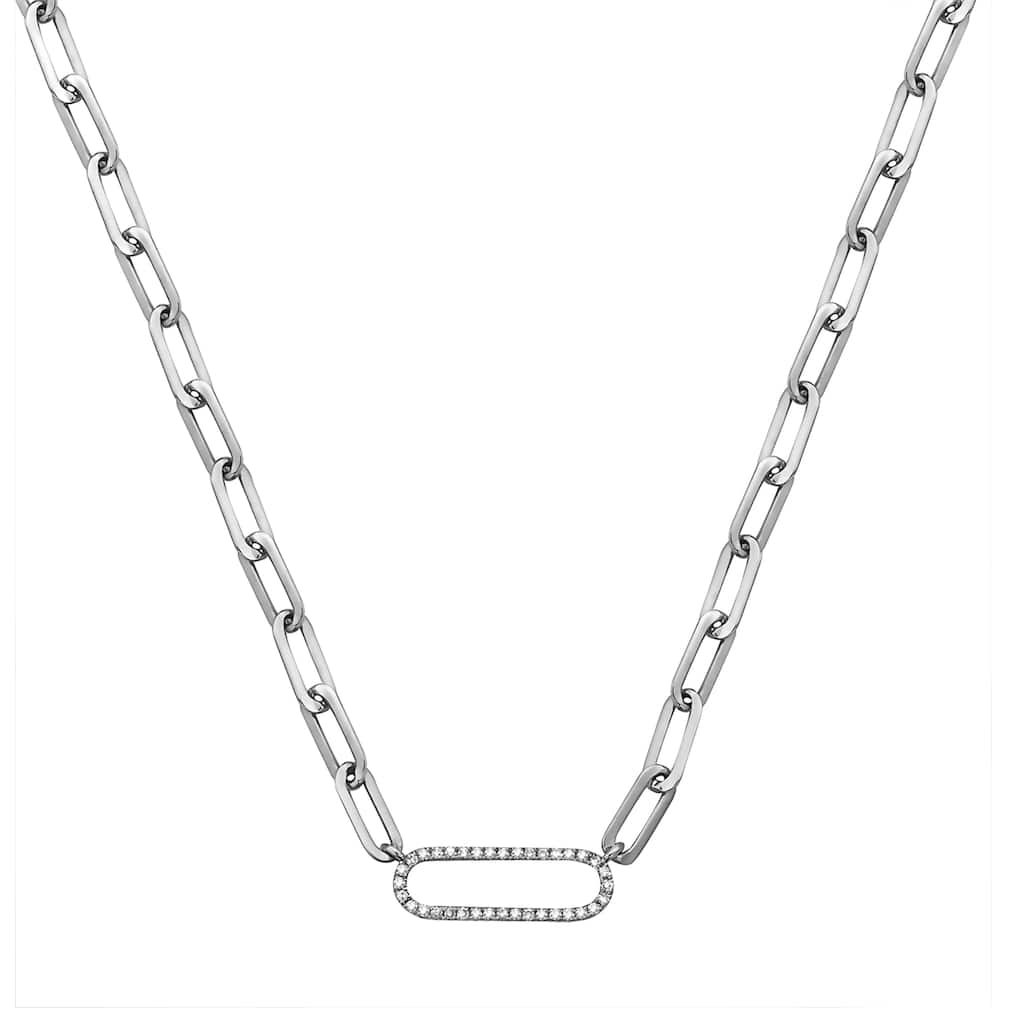 EFFY 925 Sterling Silver Diamond Paperclip Chain Necklace