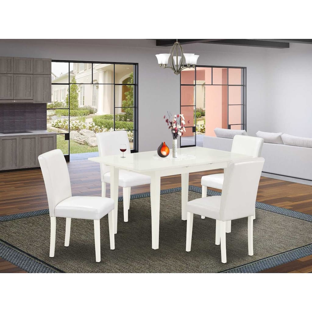 HomeStock 5-Pc Linen White Finish Solid Wood Top-Rectangular Upholstered Dining Room Set with Butterfly Leaf-Seats 4
