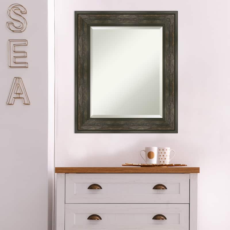 Beveled Bathroom Wall Mirror - Rail Rustic Char Frame - Rail Rustic Char