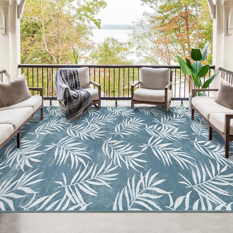 Modern Washable Area Rug - With Tropical Leaf Pattern for Living Room, Bedroom, Soft Non Slip Non Shedding