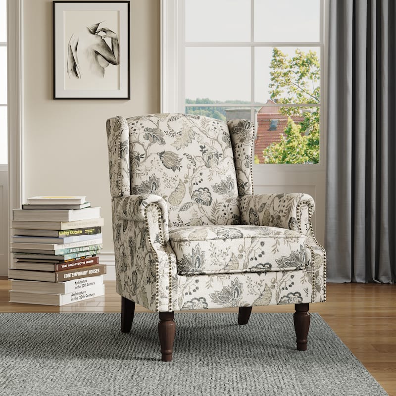 Upholstered Accent Chair Nailhead Trim Arm Chair - Plants Beige