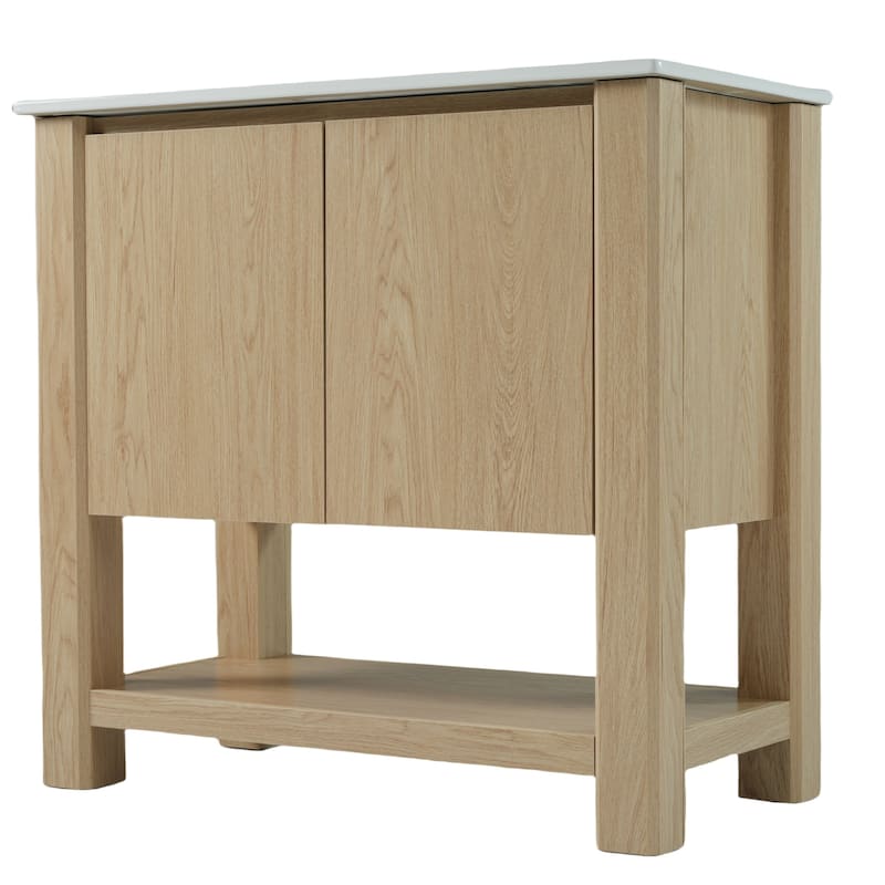 36" Modern Bathroom Vanity with Rectangle Ceramic Sink - Natural