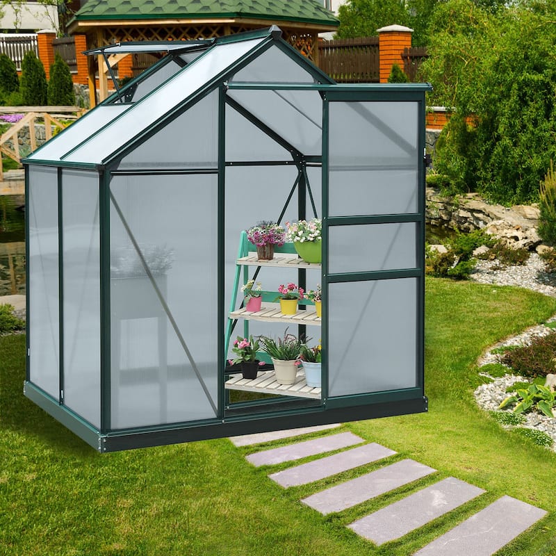 Outsunny 6' x 4' x 7' Twin Wall Polycarbonate Walk-In Greenhouse for Outdoors - 6' x 4' x 6.5' - Permanent