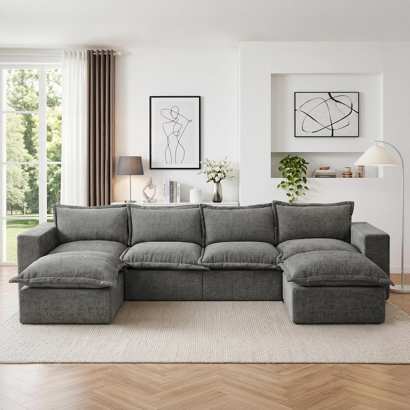 147.9'' W U-Shaped Modular Sectional Sofa Comfy Cloud Couch Chenille Sofa