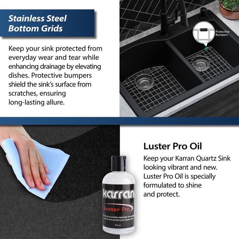 Karran Drop-In Quartz 33 in. 1-Hole 60/40 Double Bowl Kitchen Sink Kit