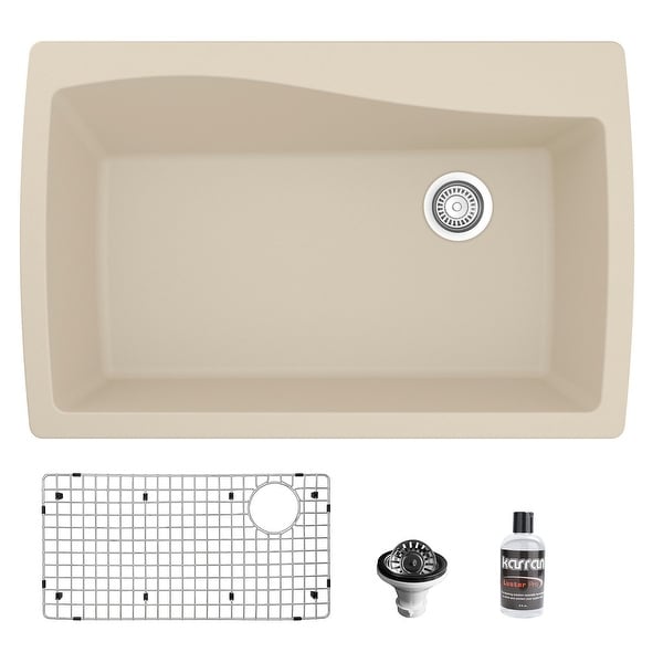 Karran Drop-In Quartz Composite 34 in Single Bowl Kitchen Sink with Accessories. Opens flyout.