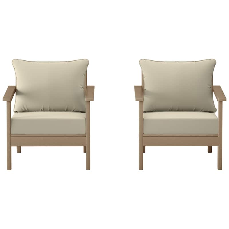 Birchwood All Weather HDPE Outdoor Patio Weathered Wood Deep Seating Conversation Set With Cushions (2-Piece)